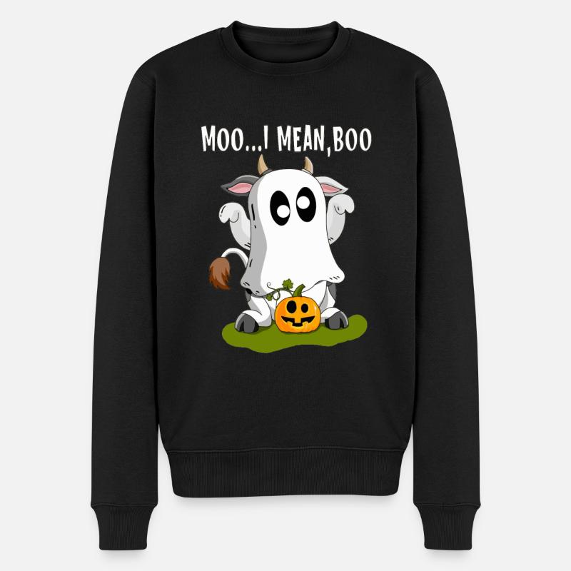 Kuh verkleidet als Gespenst feiert Happy Halloween - Männer Premium Bio Pullover - Schwarz