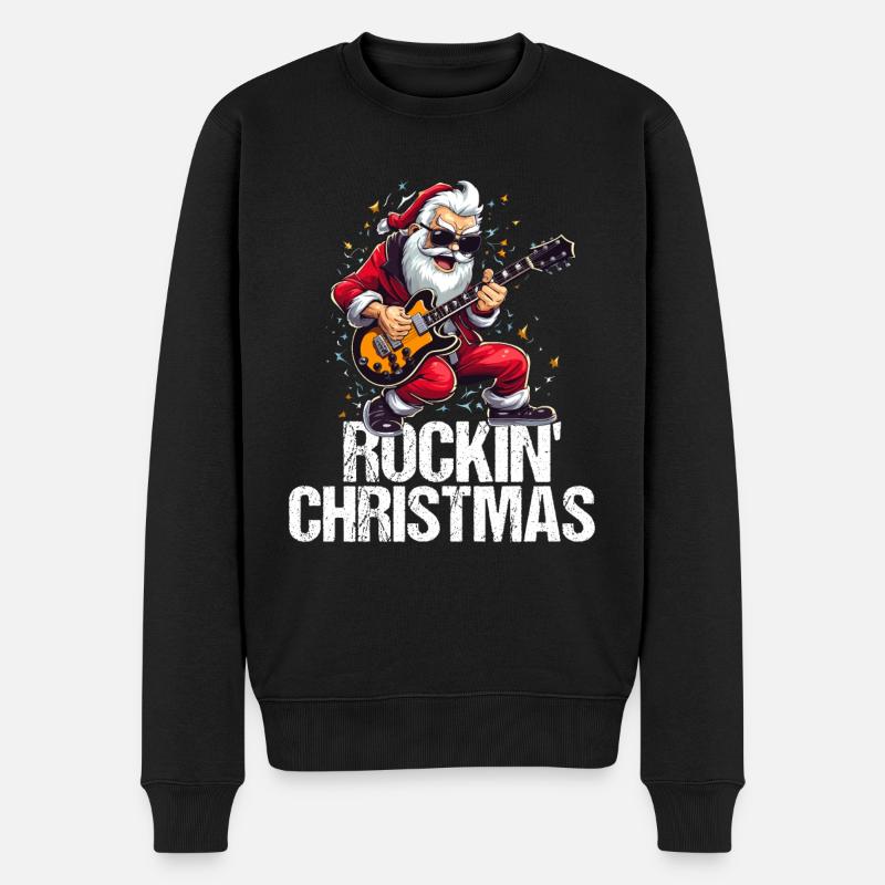 Weihnachtsmann feiert Weihnachten mit Rock'n'Roll - Männer Premium Bio Pullover - Schwarz
