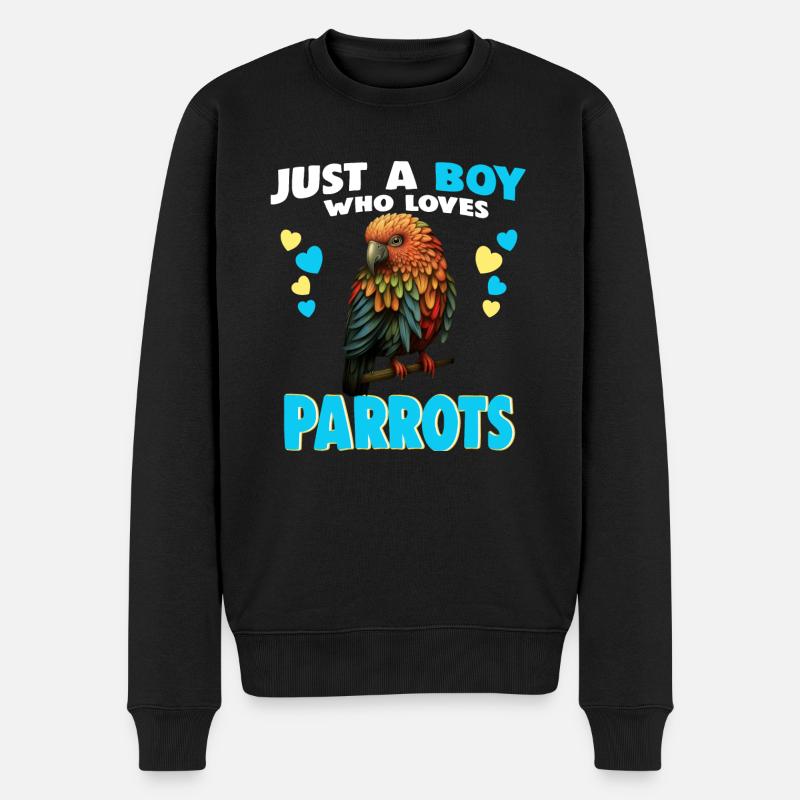 Just a Boy who Loves Parrots - Männer Premium Bio Pullover - Schwarz