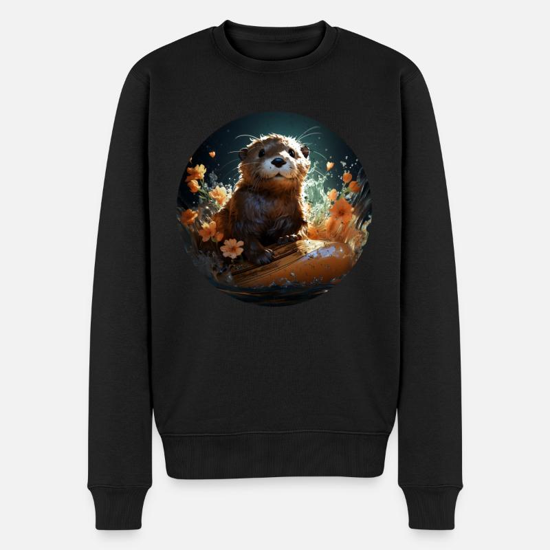 Surfboard Sea Otter - Männer Premium Bio Pullover - Schwarz