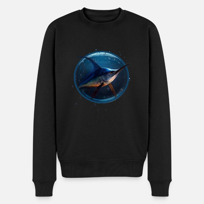 Marlin in blue Water retro style - Männer Premium Bio Pullover - Schwarz
