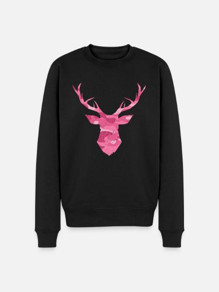 Hirschkopf Geweih Camouflage pink - Männer Premium Bio Pullover - Schwarz