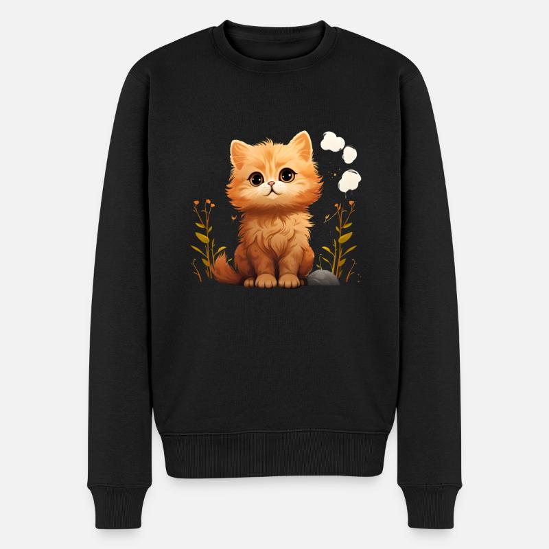 Kätzchen im Gras - Männer Premium Bio Pullover - Schwarz