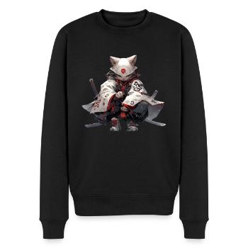 Samurai cat - Männer Premium Bio Pullover - Schwarz - Vorne - Nico (187cm)