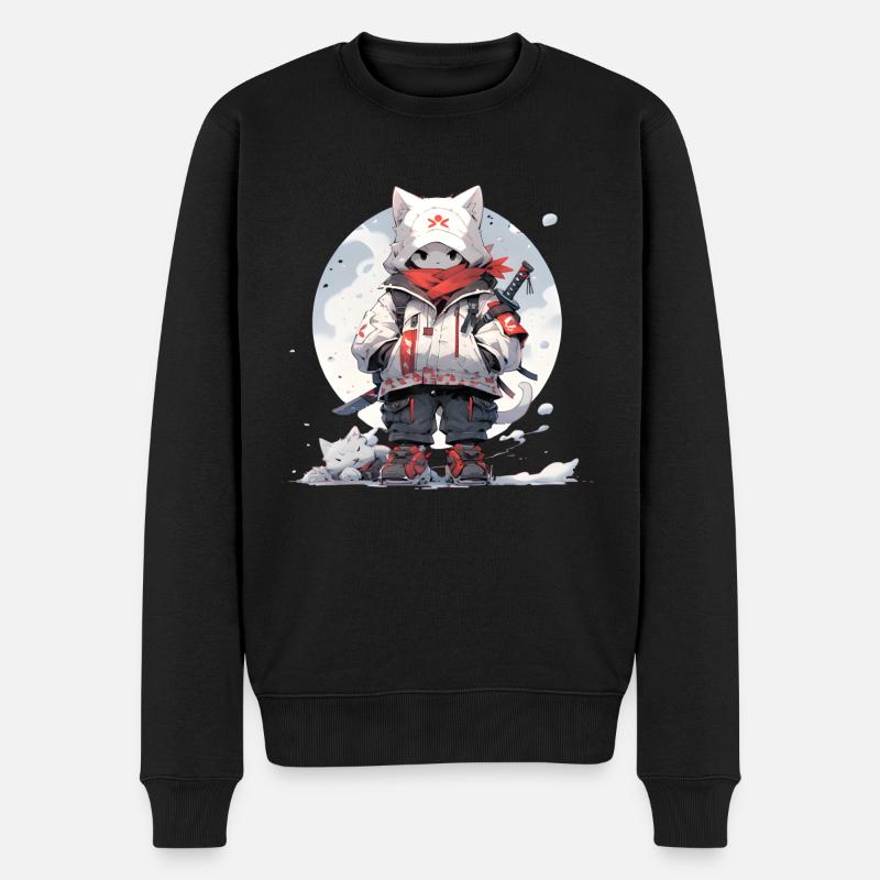 Chat samouraï mignon - Pull Premium bio Homme - noir