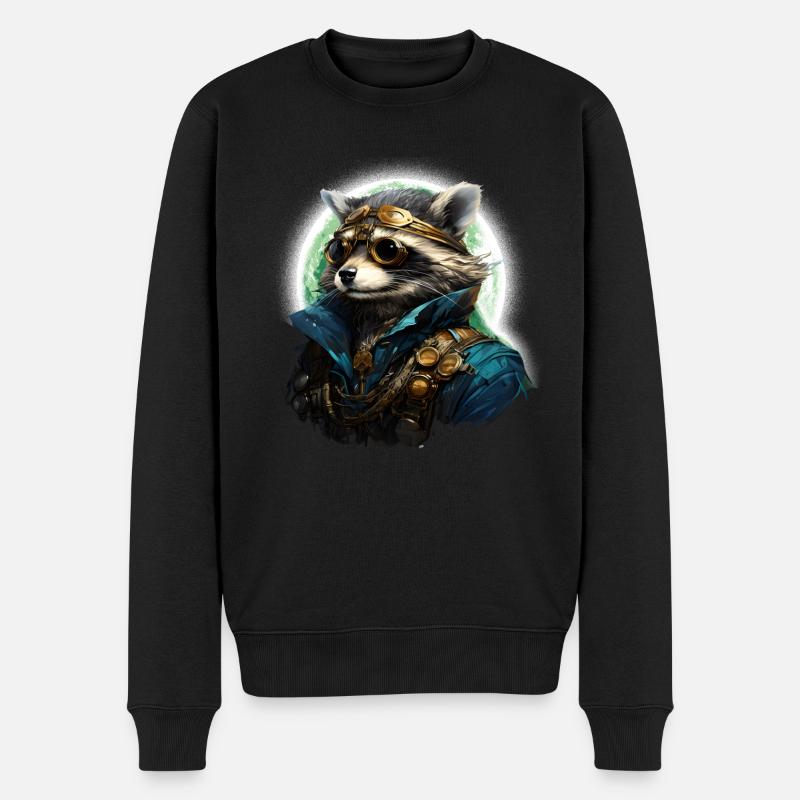 Steampunk Raccoon in sunlight - Männer Premium Bio Pullover - Schwarz