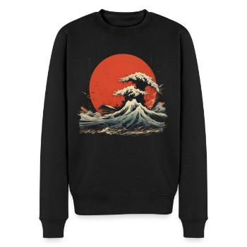 japanese Wave - Männer Premium Bio Pullover - Schwarz - Vorne - Nico (187cm)