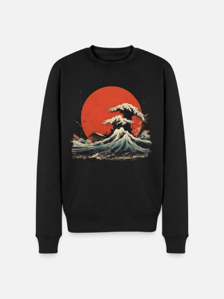 japanese Wave - Männer Premium Bio Pullover - Schwarz