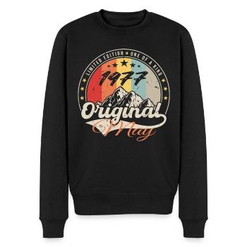 Mai 1977 | Jahrgang 1977 Jubiläum | Mai 1977 - Männer Premium Bio Pullover - Schwarz - Vorne - Nico (187cm)