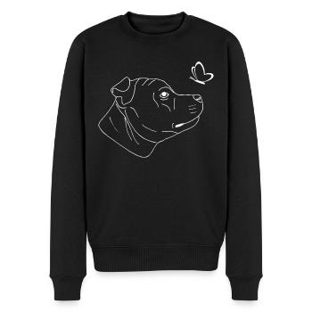 Staffordshire Bullterrier mit Schmetterling - Männer Premium Bio Pullover - Schwarz - Vorne - Nico (187cm)