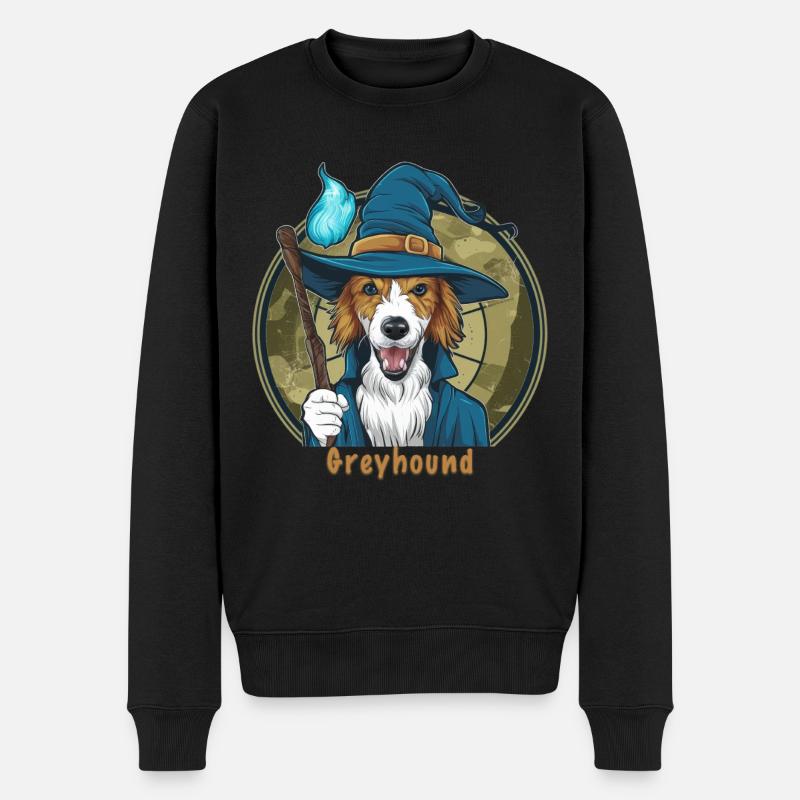 Magischer Windhund im Zauberer Outfit für Zauberer - Männer Premium Bio Pullover - Schwarz