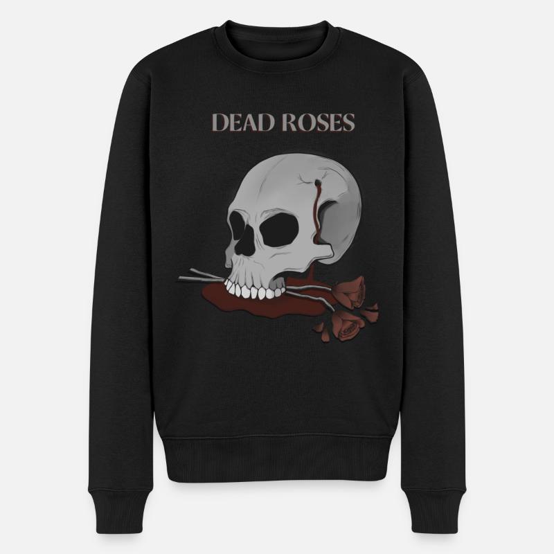 Blutiger Schädel mit toten Rosen - Männer Premium Bio Pullover - Schwarz