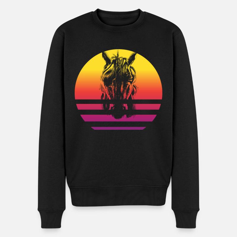Einhorn Retro Style Vintage - Männer Premium Bio Pullover - Schwarz