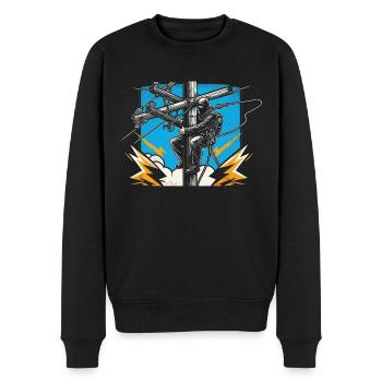 Elektriker am Mast - Starkstrom-Profi - Männer Premium Bio Pullover - Schwarz - Vorne - Nico (187cm)