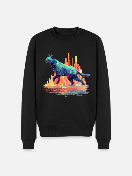 Cat Neon City Skyline - Men's Premium Organic Jumper - black