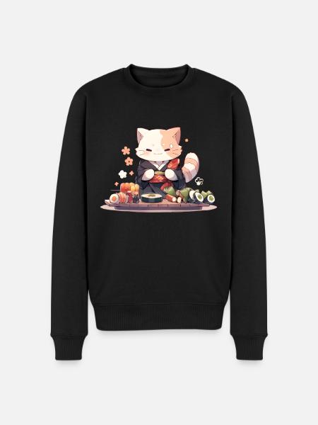 Samurai Cat eat Sushi - Men's Premium Organic Jumper - black