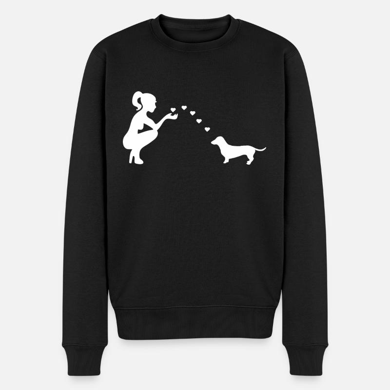 Dackel mit Frau - Männer Premium Bio Pullover - Schwarz