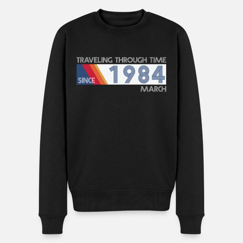 Funny Zeitreise Geburtstags Design March 1984 - Männer Premium Bio Pullover - Schwarz