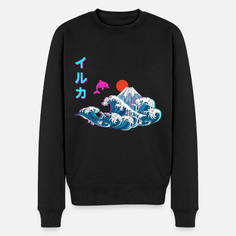 Japanische Vaporwave Große Welle von Kanagawa - Männer Premium Bio Pullover - Schwarz