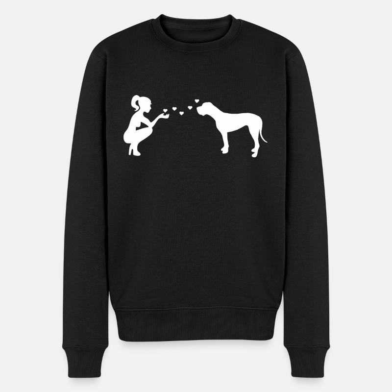 Deutsche Dogge mit Frau - Männer Premium Bio Pullover - Schwarz