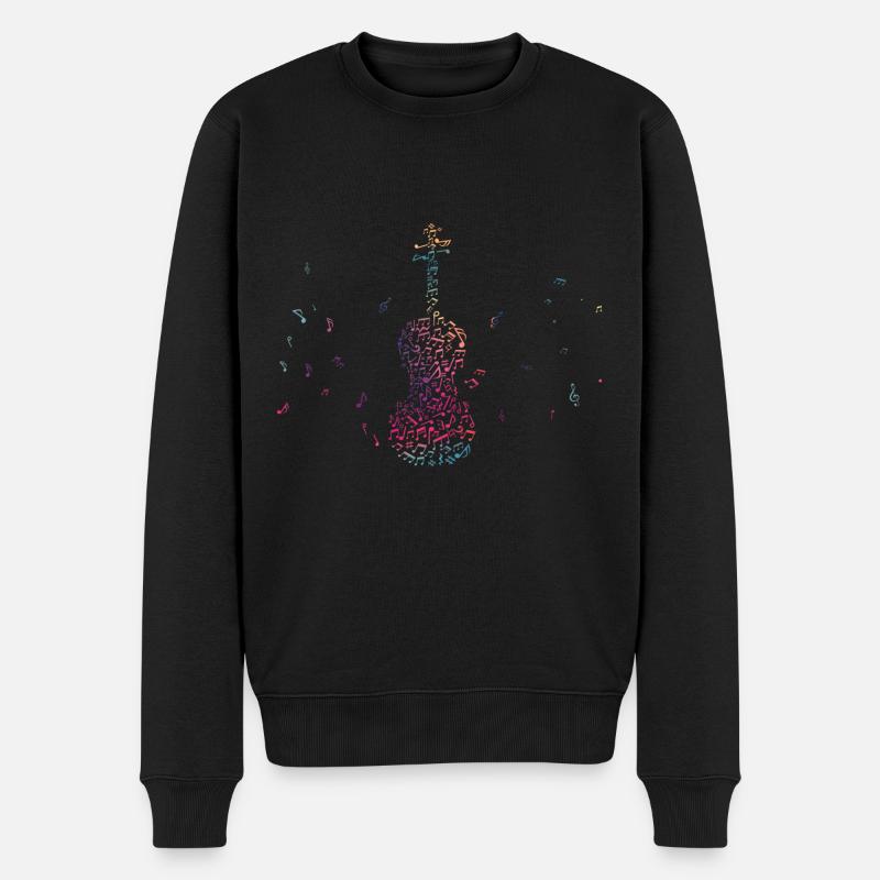 Bunter Geige Musikalische Noten Streichinstrument - Männer Premium Bio Pullover - Schwarz