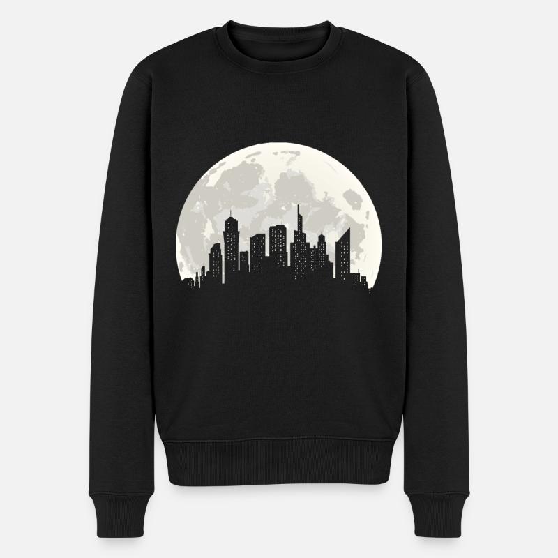 Stadt und Mond Silhouette - Männer Premium Bio Pullover - Schwarz