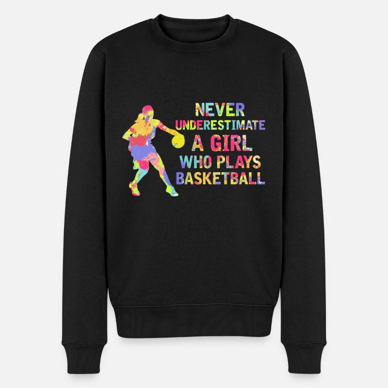 Basketball Mädchen Bunt Sportler - Männer Premium Bio Pullover - Schwarz