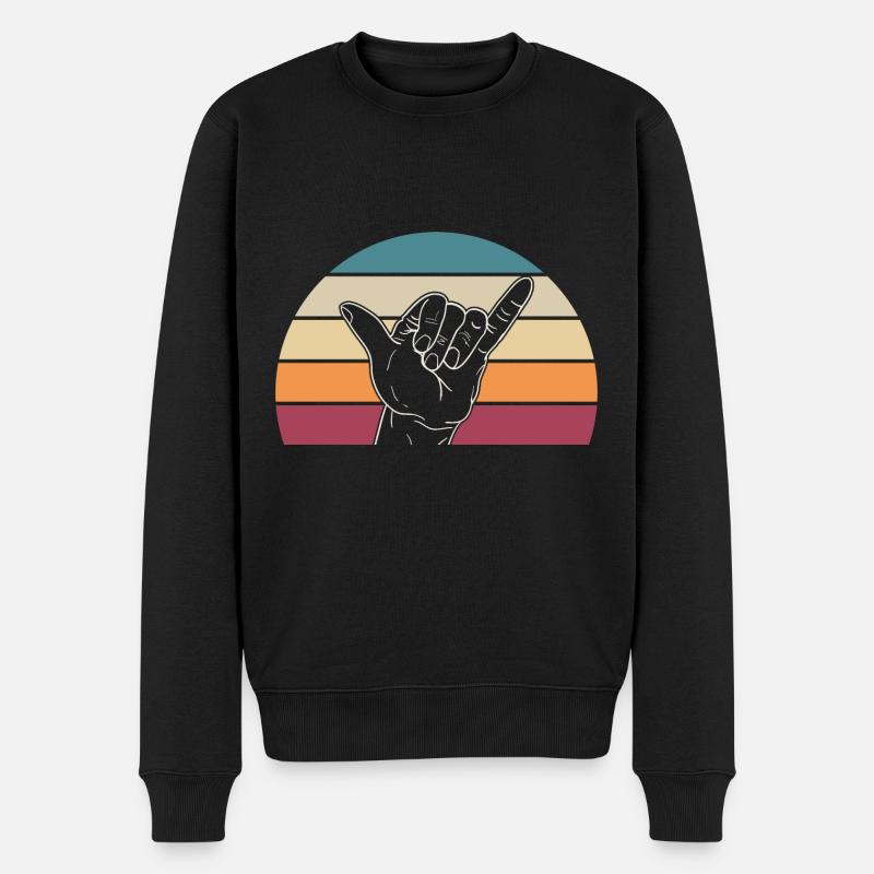 Retro Surfer Hand Shaka Zeichen Strand Gruß - Männer Premium Bio Pullover - Schwarz