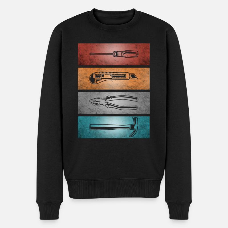 Vintage Werkstatt und Handwerker Werkzeuge - Männer Premium Bio Pullover - Schwarz