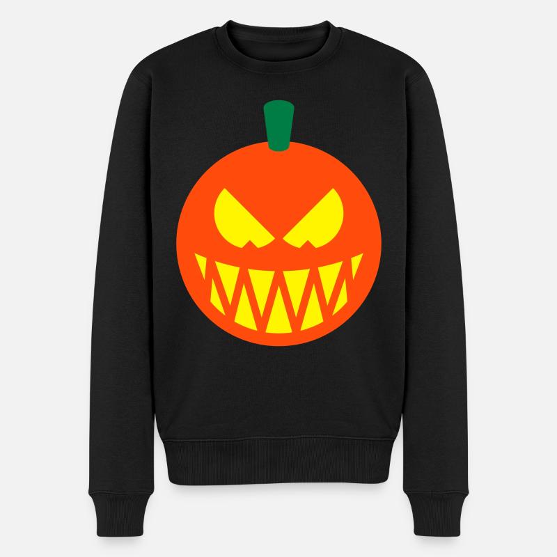 Halloween Kürbis (Kürbislaterne / Emoticon / 3C) - Männer Premium Bio Pullover - Schwarz