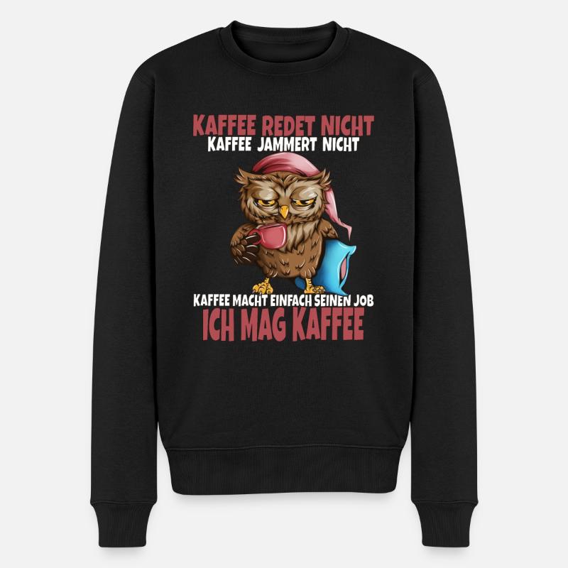 Eule Kaffee Morgenmuffel Langschläfer Frühstück - Männer Premium Bio Pullover - Schwarz