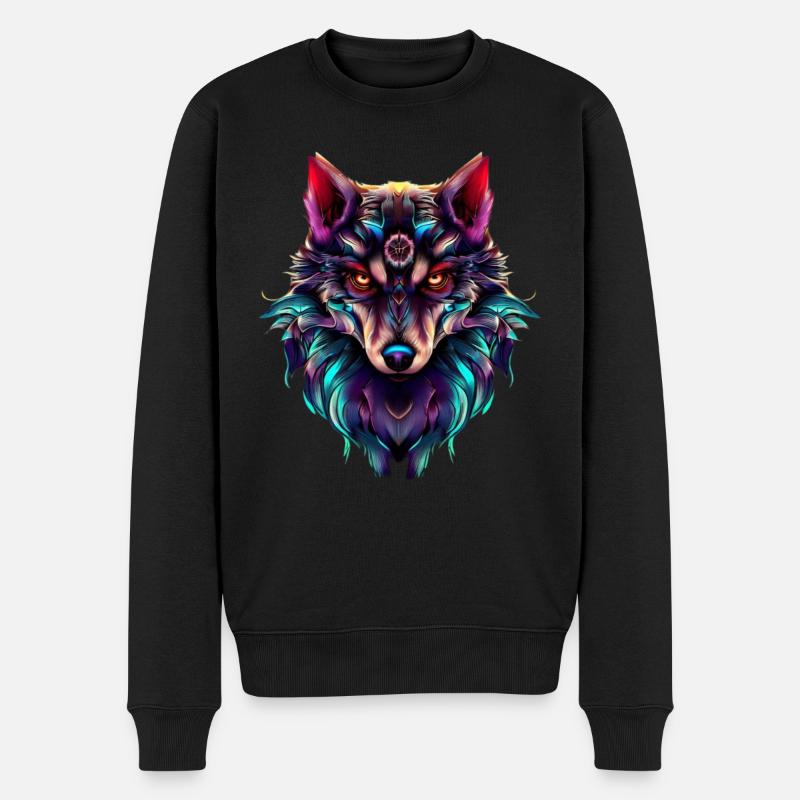 Wolf's Head Synthwave Wolf - Men's Premium Organic Jumper - black
