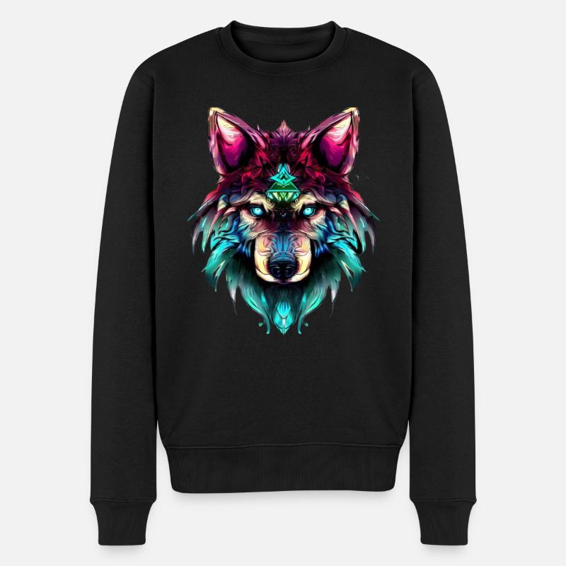 Mystic Wolf Synthwave Wolf Head - Pull Premium bio Homme - noir