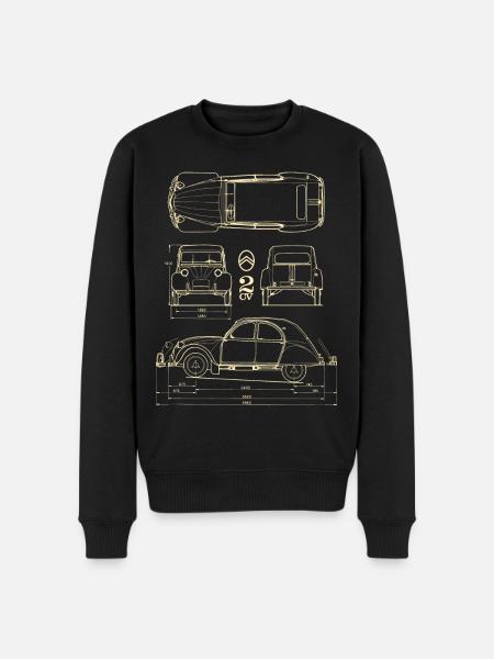 Citroën 2CV Anatra Blueprint - Maglione ecologico premium da uomo - nero