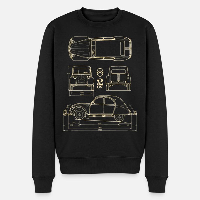 Citroën 2CV Ente Bauplan - Männer Premium Bio Pullover - Schwarz