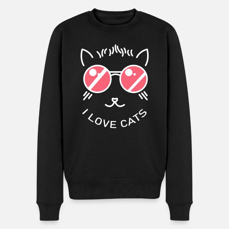 I love Cats ich liebe Katzen - Männer Premium Bio Pullover - Schwarz