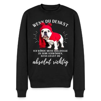 BULLDOGGE VERWÖHNEN Bulldog Bulldogge Bulldoggen - Männer Premium Bio Pullover - Schwarz - Vorne - Nico (187cm)