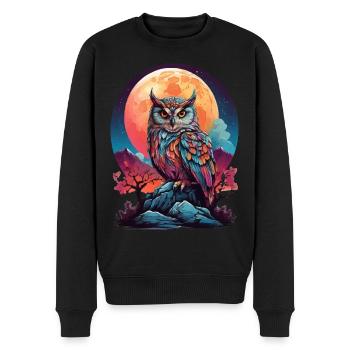 MYSTIQUE AU CLAIR DE LUNE : LA VEILLÉE NOCTURNE D’UN HIBOU COLORÉ - Pull Premium bio Homme - noir - Devant - Nico (187cm)