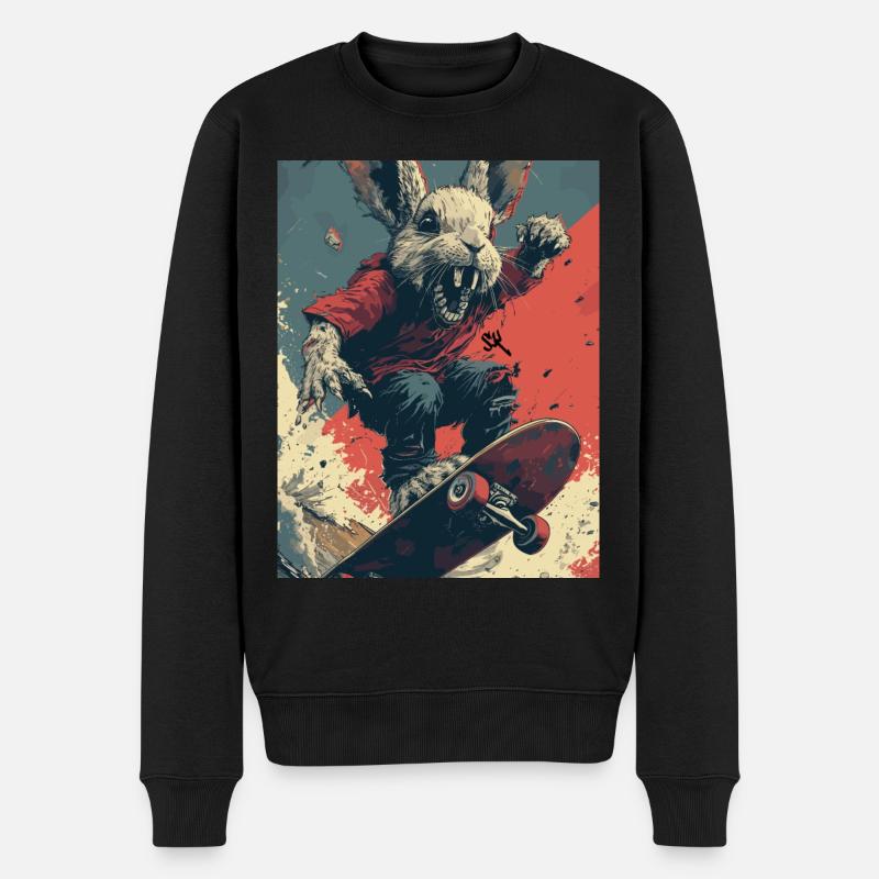 Creepy Bunny - Skull, Skelett, Totenkopf, Skater - Männer Premium Bio Pullover - Schwarz