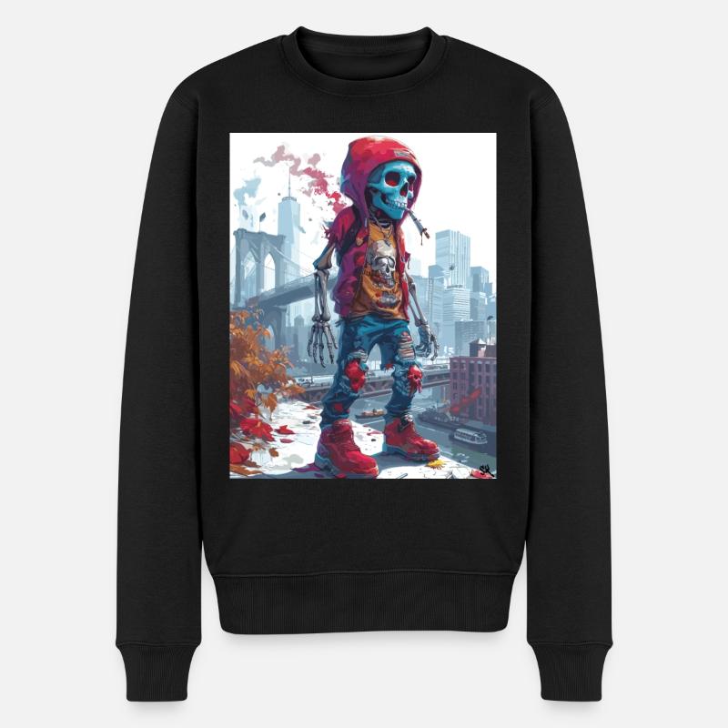 Smoking Skull, Totenkopf mit Zigarette - Männer Premium Bio Pullover - Schwarz