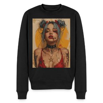 The Woman - Skull, Totenkopf, Pentagramm - Männer Premium Bio Pullover - Schwarz - Vorne - Nico (187cm)
