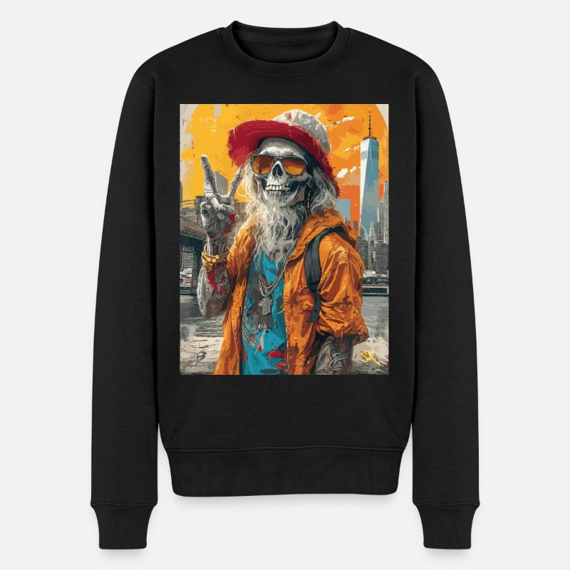 Freaky World - Skull, Totenkopf - Männer Premium Bio Pullover - Schwarz