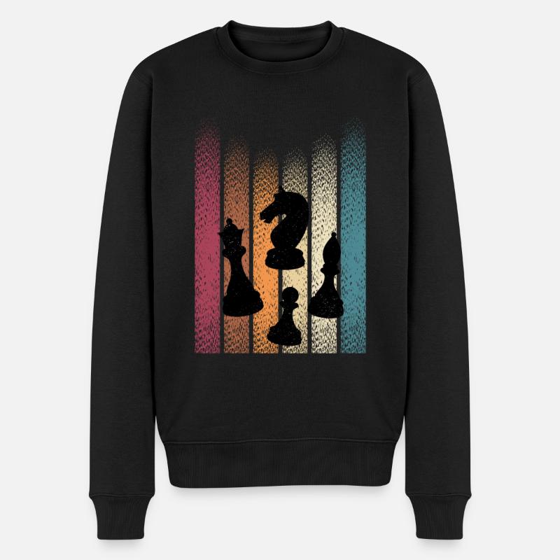 Retro Schachfiguren Schachspieler - Männer Premium Bio Pullover - Schwarz