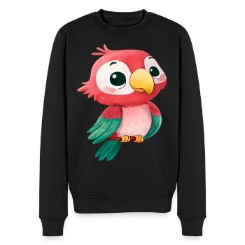 Niedlicher Kawaii Papagei – Bunter Cartoon Vogel Design - Männer Premium Bio Pullover - Schwarz - Vorne - Nico (187cm)
