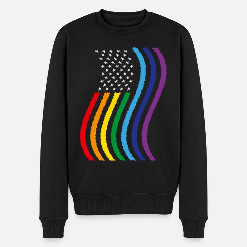 USA Regenbogen Flagge - Männer Premium Bio Pullover - Schwarz