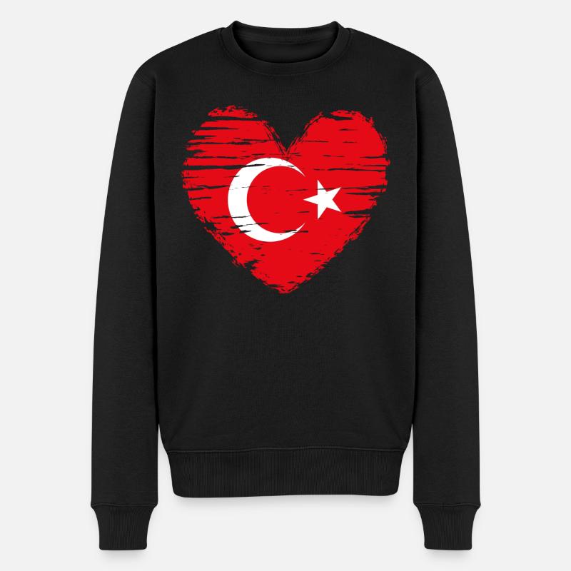 Turquie coeur drapeau drapeau armoiries - Pull Premium bio Homme - noir