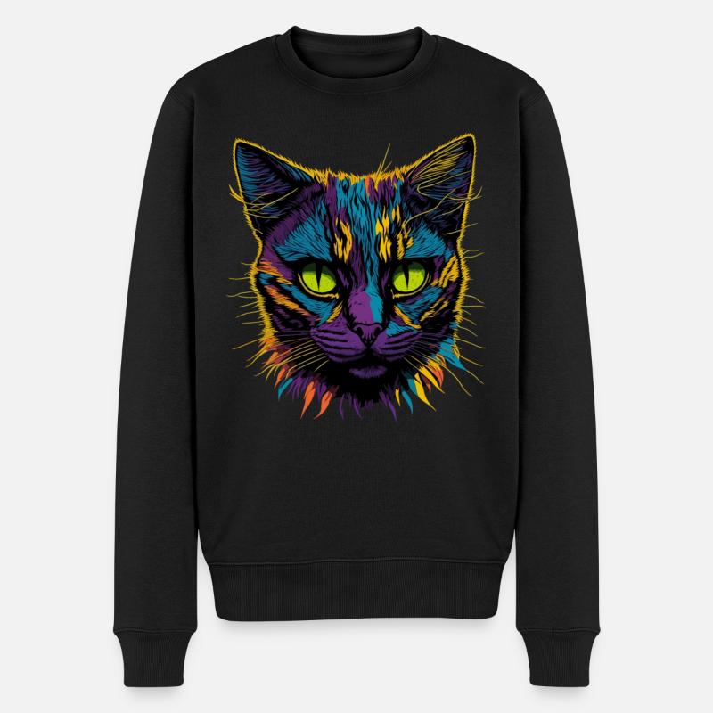 Pop Art Cat - Männer Premium Bio Pullover - Schwarz