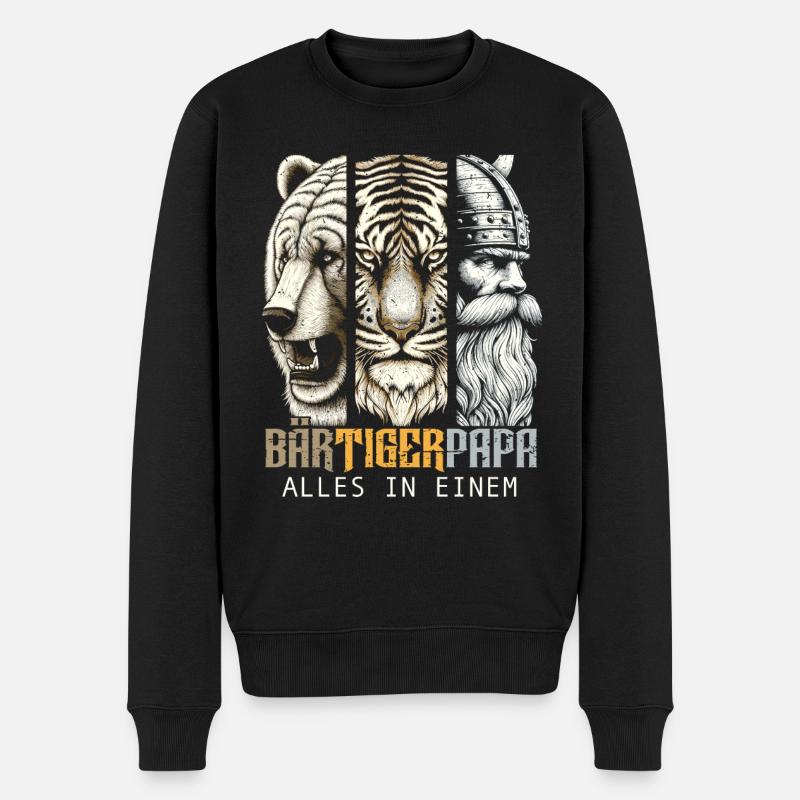Bärtigerpapa Bär Tiger Mann Geschenk Bart Sprüche - Männer Premium Bio Pullover - Schwarz