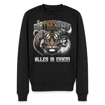 Bärtigermann Bär Tiger Mann Geschenk Bart Sprüche - Männer Premium Bio Pullover - Schwarz - Vorne - Nico (187cm)