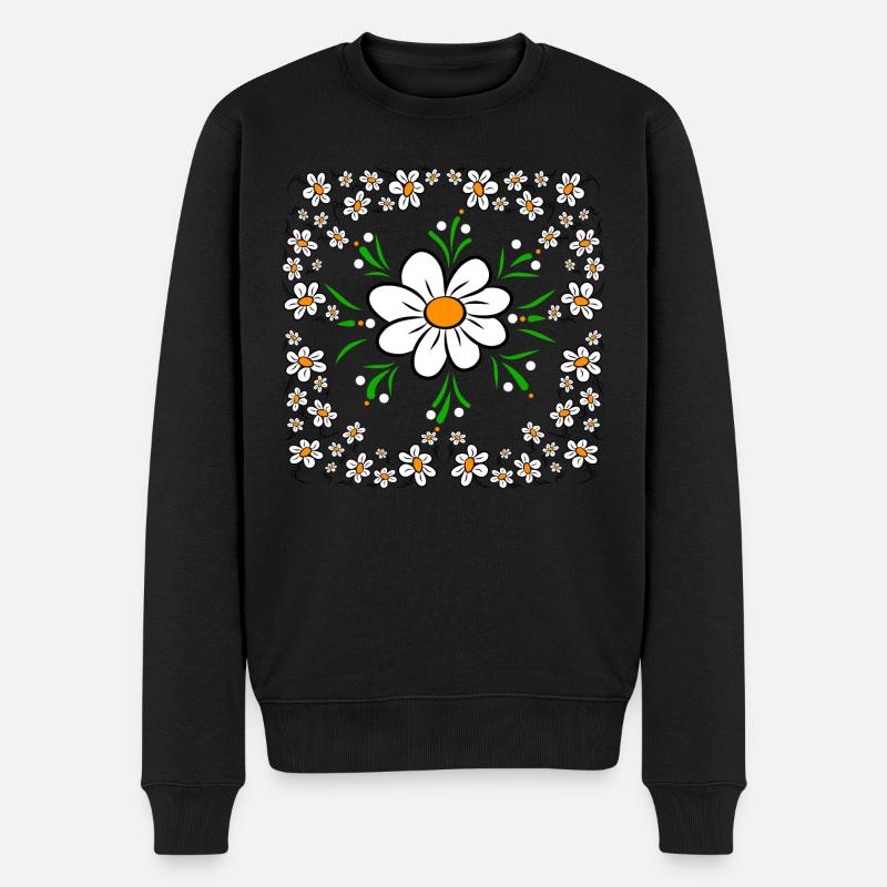 Gänseblümchen Blumenwiese Blumenmuster Blume - Männer Premium Bio Pullover - Schwarz